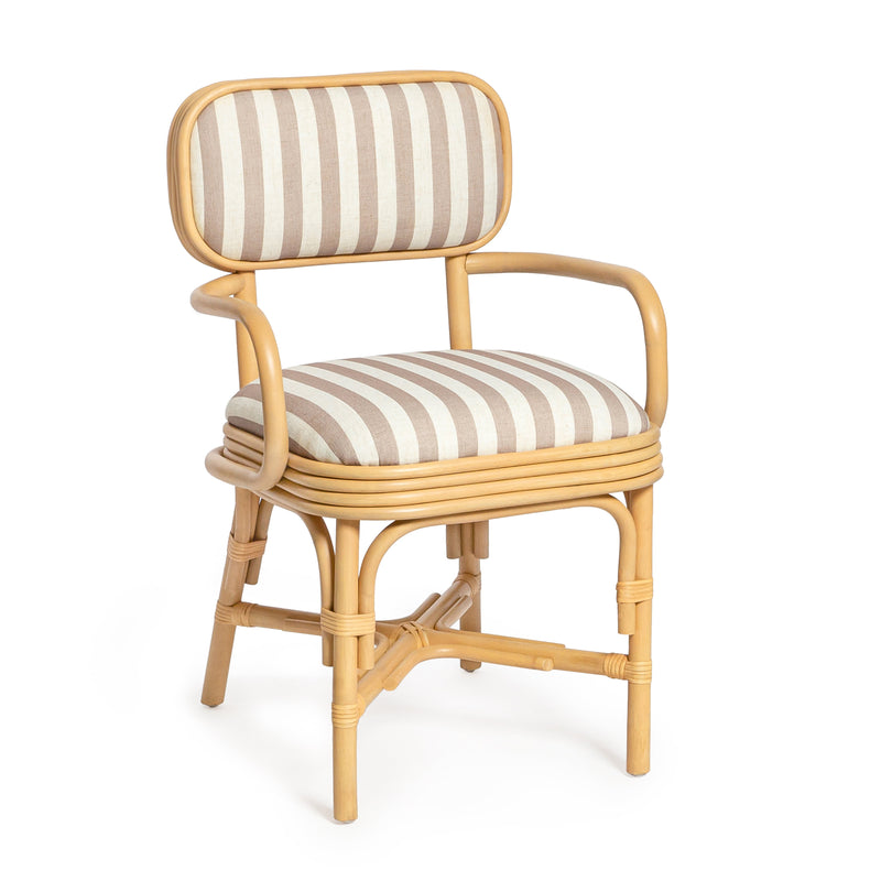 Dorine Striped Performance Linen & Rattan Dining Armchair-zoom-