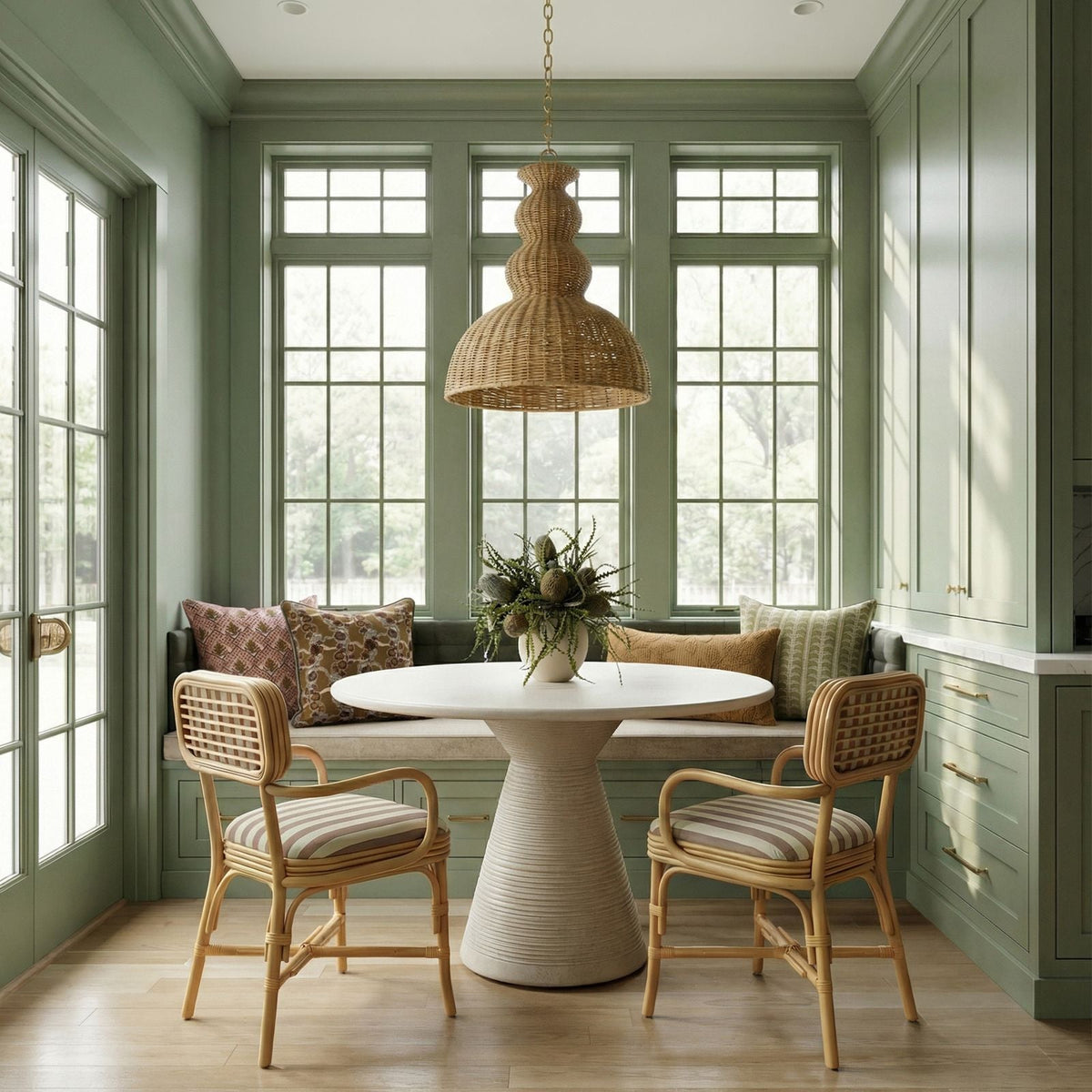 Dorine Striped Performance Linen & Rattan Dining Armchair