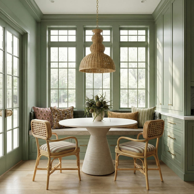 Dorine Striped Performance Linen & Rattan Dining Armchair-zoom-