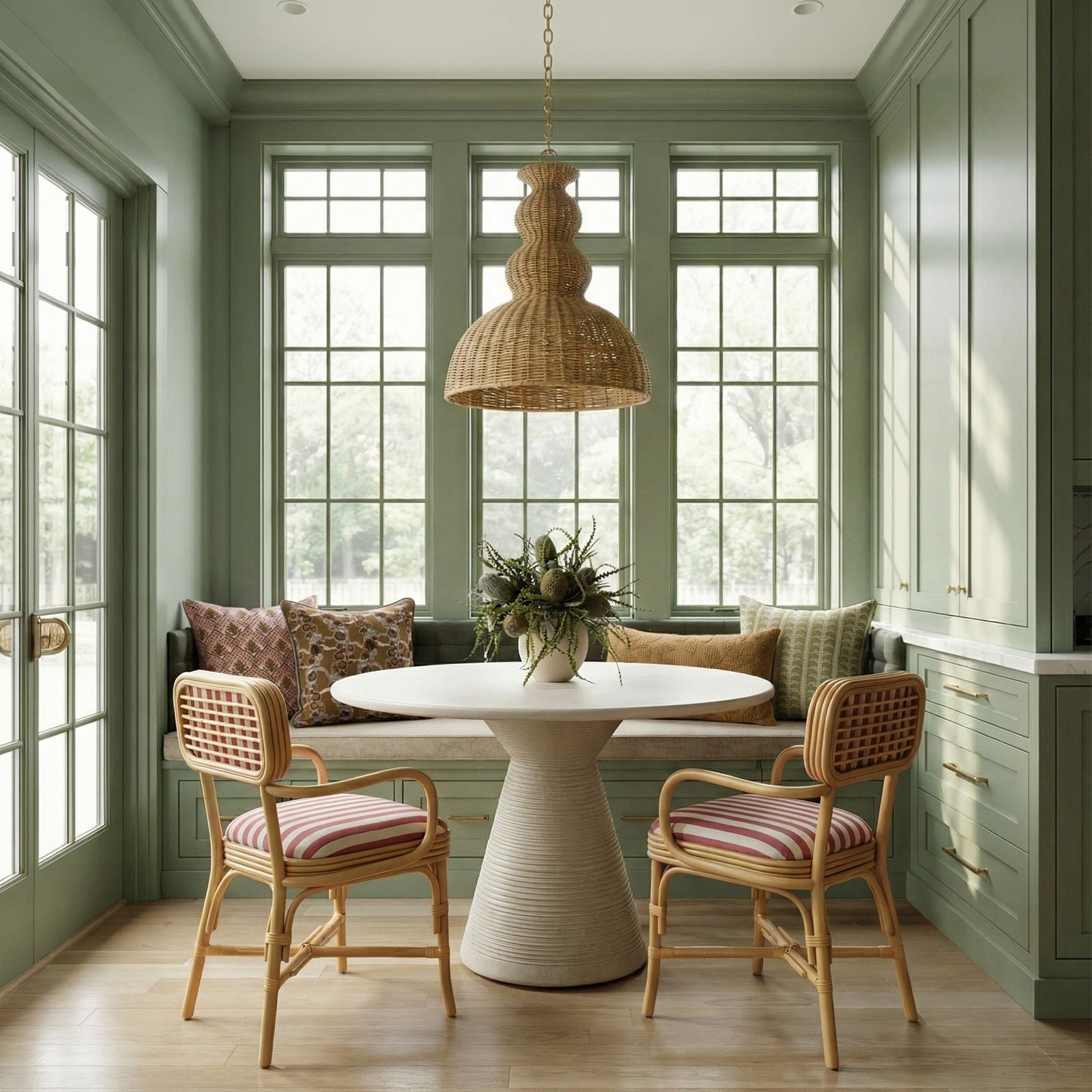 Dorine Striped Performance Linen & Rattan Dining Armchair