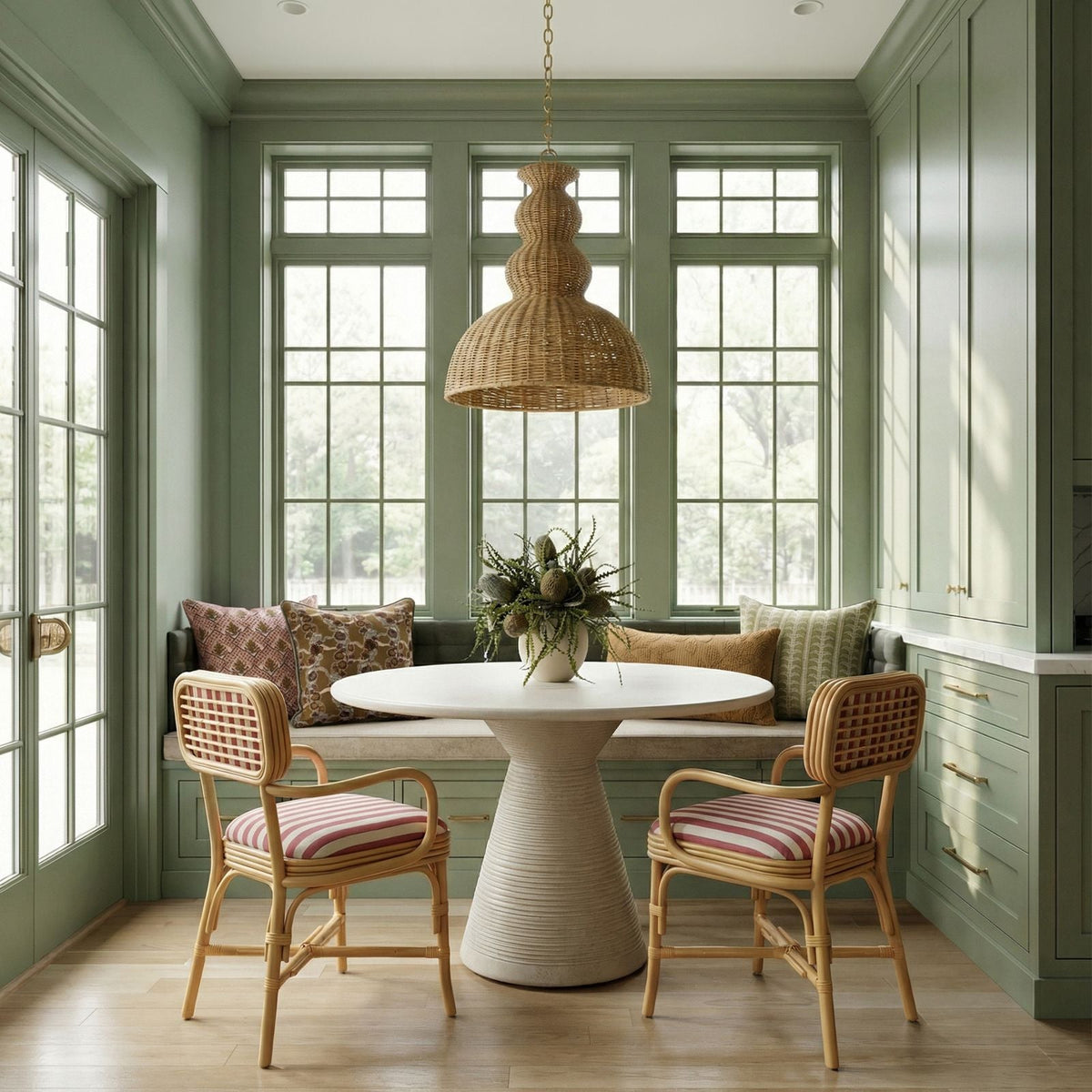 Dorine Striped Performance Linen & Rattan Dining Armchair