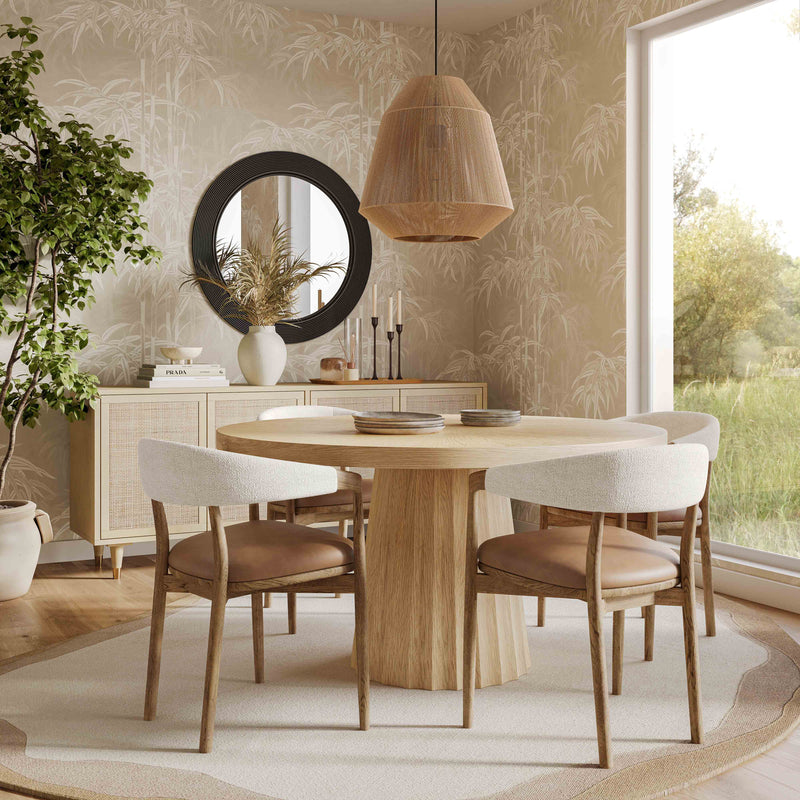 Vina Cognac Performance Vegan Leather and Cream Textured Weave Dining Chair-zoom-