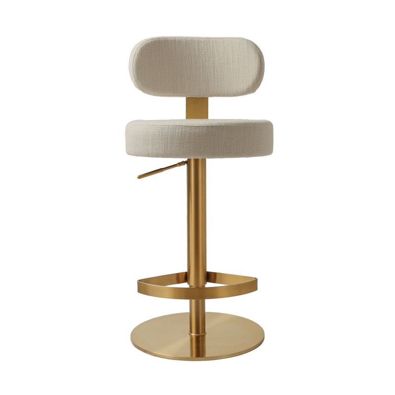 Primrose Cream Textured Performance Fabric Adjustable Stool-zoom-