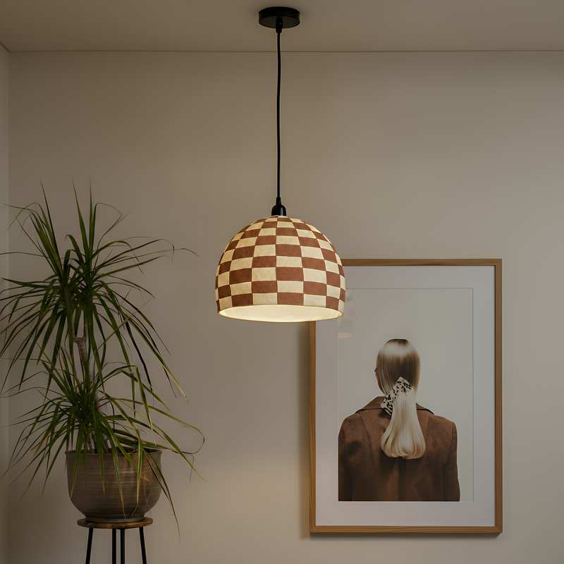 Taurus White and Terracotta Cotton Mache Pendant Lamp-zoom-