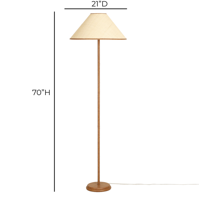 Keria Natural Vegan Leather and Raffia Contract-Grade Floor Lamp-zoom-