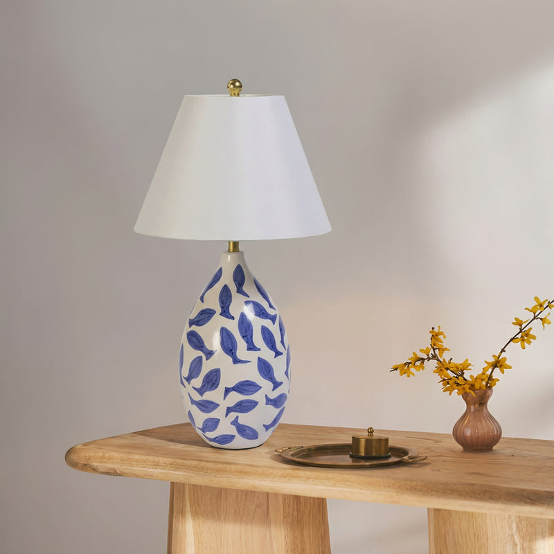 Sardine White & Blue Ceramic Table Lamp-zoom-