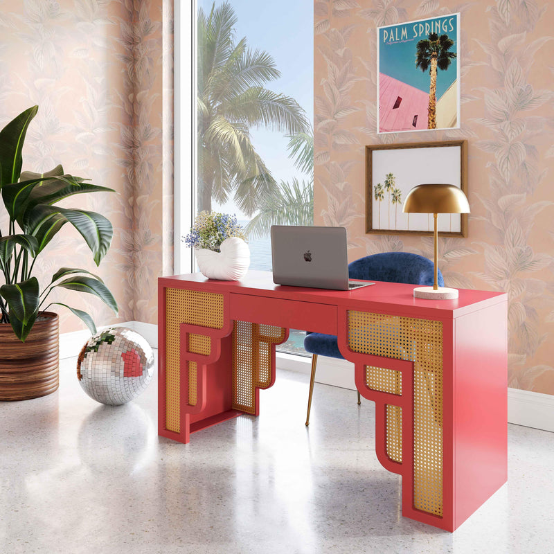 Suzie 62" Rattan Executive Desk With Drawer-zoom-
