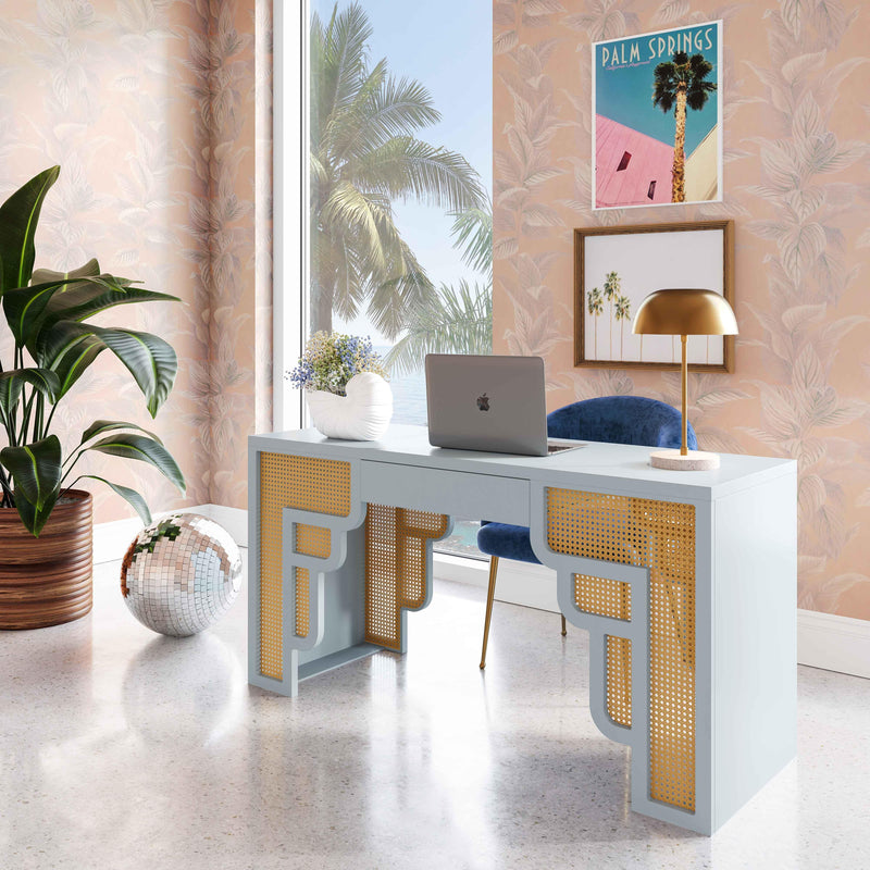 Suzie 62" Rattan Executive Desk With Drawer-zoom-