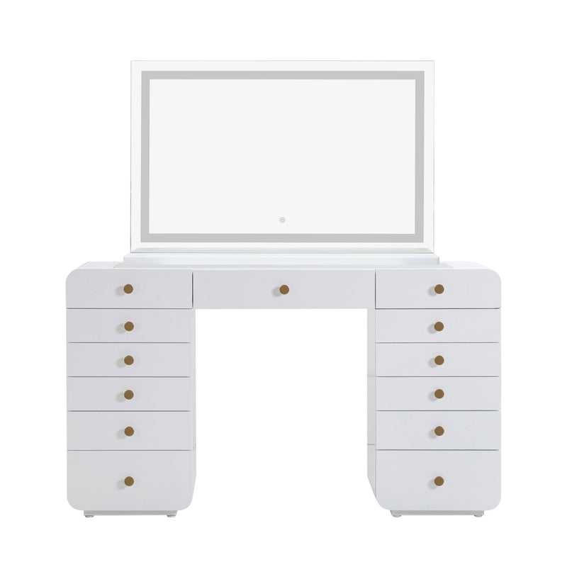 Hollywood 56" White Desk with LED Panel Vanity Mirror-zoom-