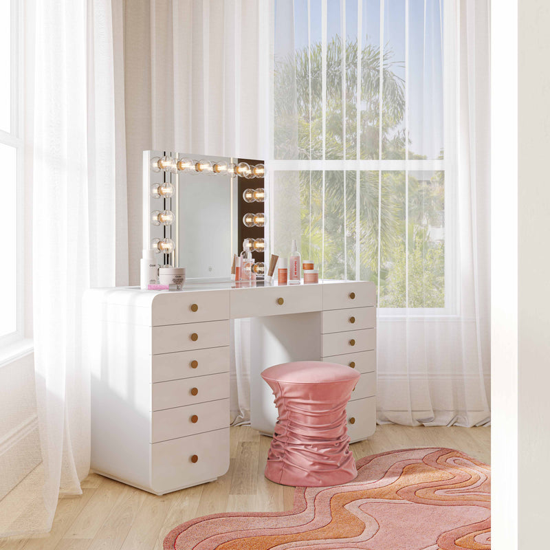 Hollywood 56" White Desk with Vanity Mirror-zoom-
