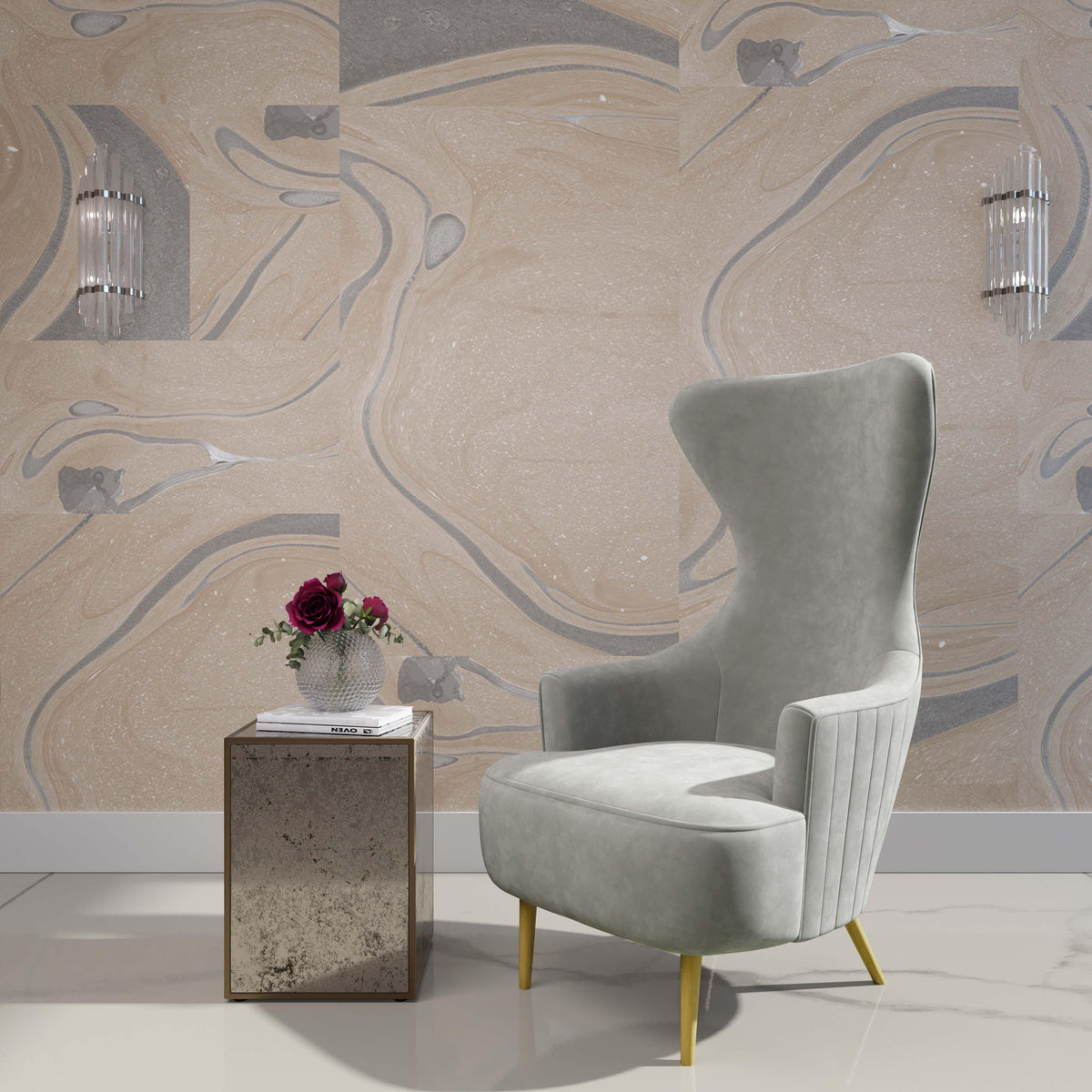 Julia Performance Velvet Channel Tufted Wingback Accent Chair by Inspire Me! Home Decor