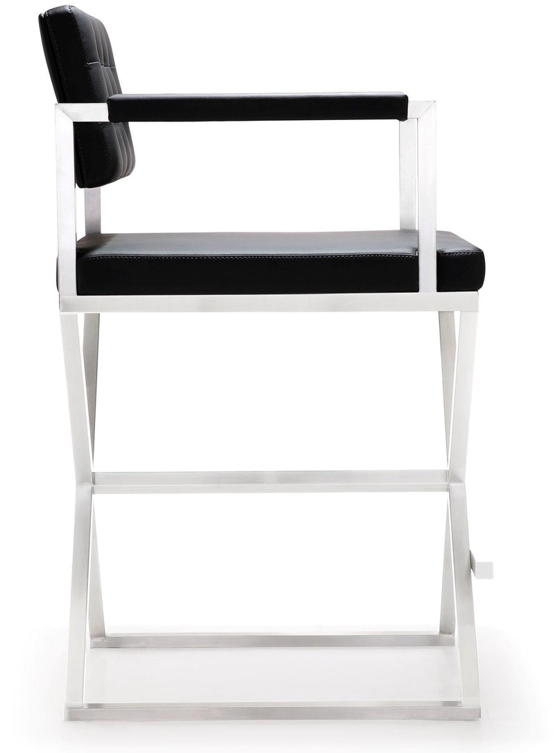 Director Performance Vegan Leather Stool with Silver Base-zoom-