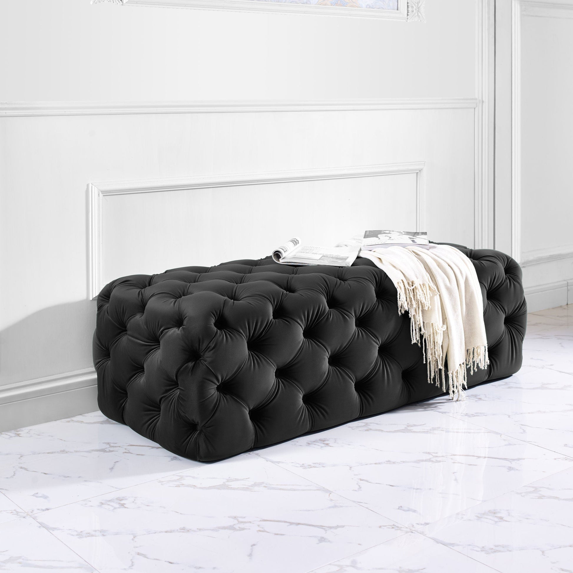 Kaylee 49" Performance Velvet Tufted Jumbo Ottoman