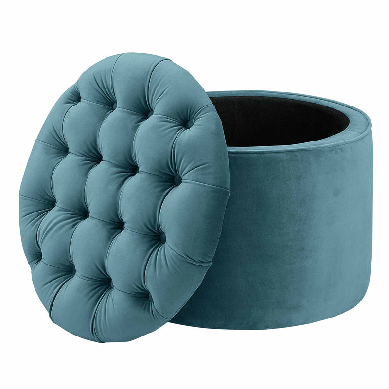 Queen Performance Velvet Round Storage Ottoman-zoom-