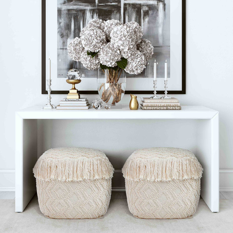 Inca Cream Cotton Pouf-zoom-
