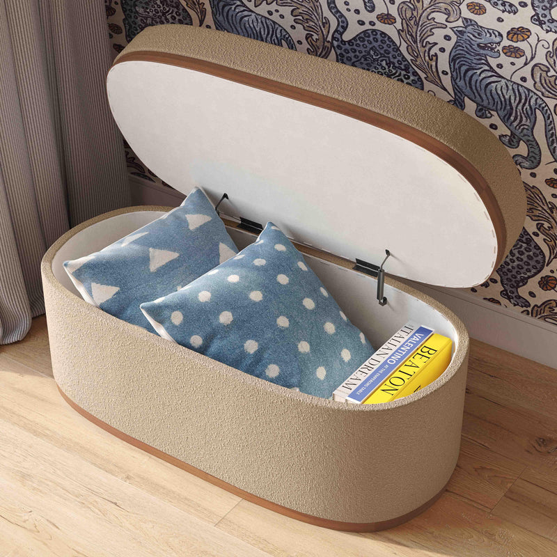 Olivier 41" Boucle Oval Storage Ottoman-zoom-