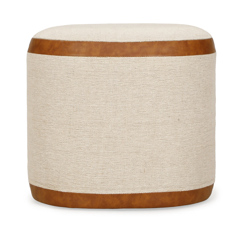 Huche Cotton Jute and Vegan Leather Oval Contract-Grade Pouf-zoom-