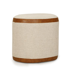 Huche Cotton Jute and Vegan Leather Oval Contract-Grade Pouf