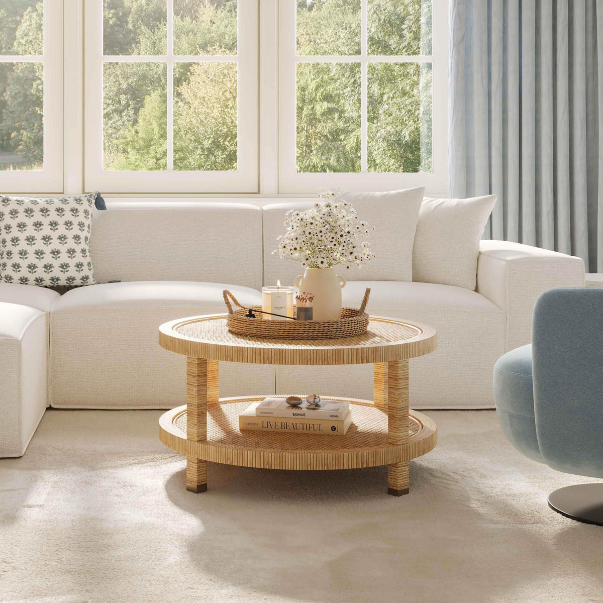 Amara 33" Natural Rattan Round Coffee Table
