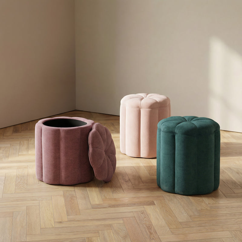 Fleur Textured Performance Velvet Storage Ottoman-zoom-