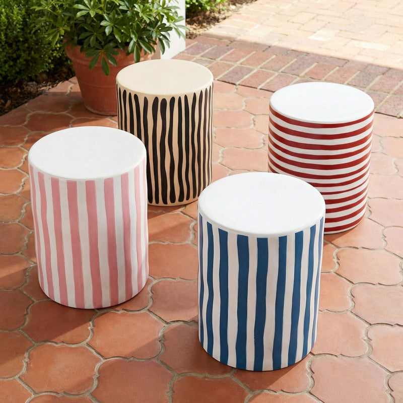 Tempest Indoor/Outdoor Ceramic Table in Stripes-zoom-