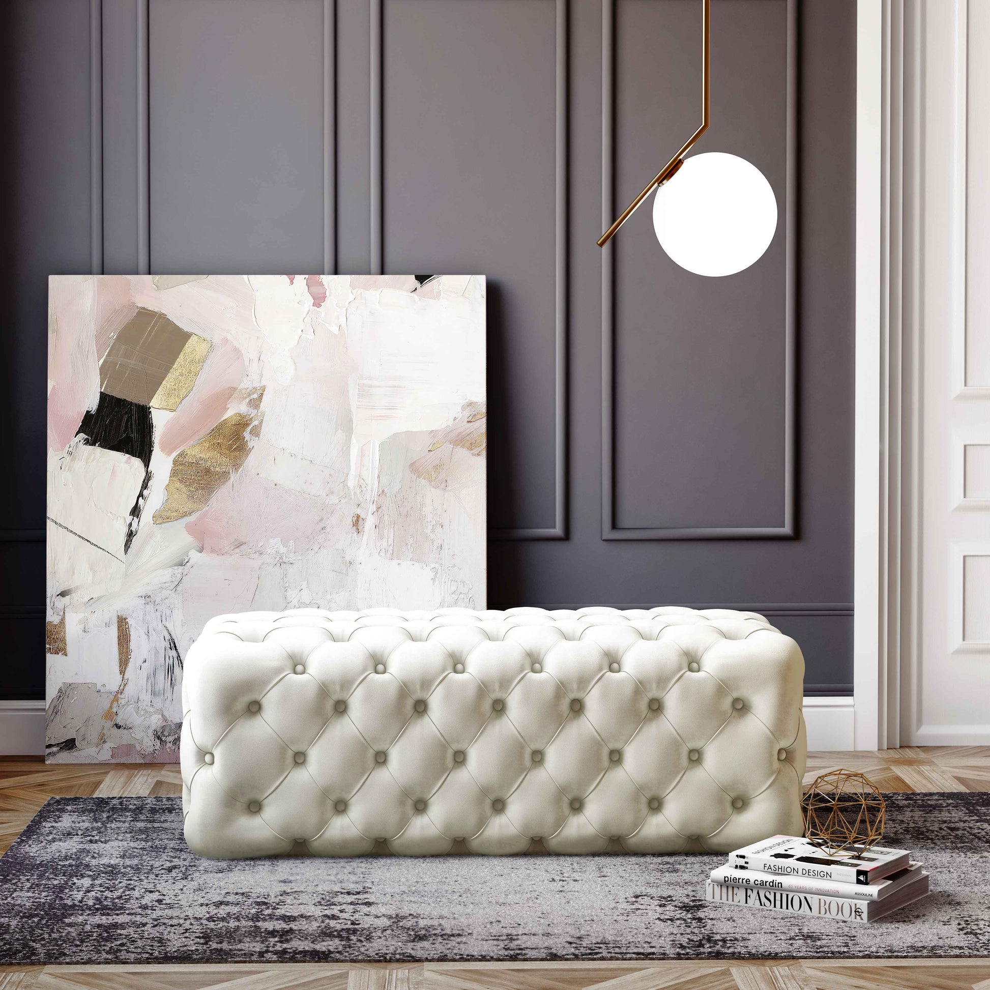 Kaylee 49" Performance Velvet Tufted Jumbo Ottoman