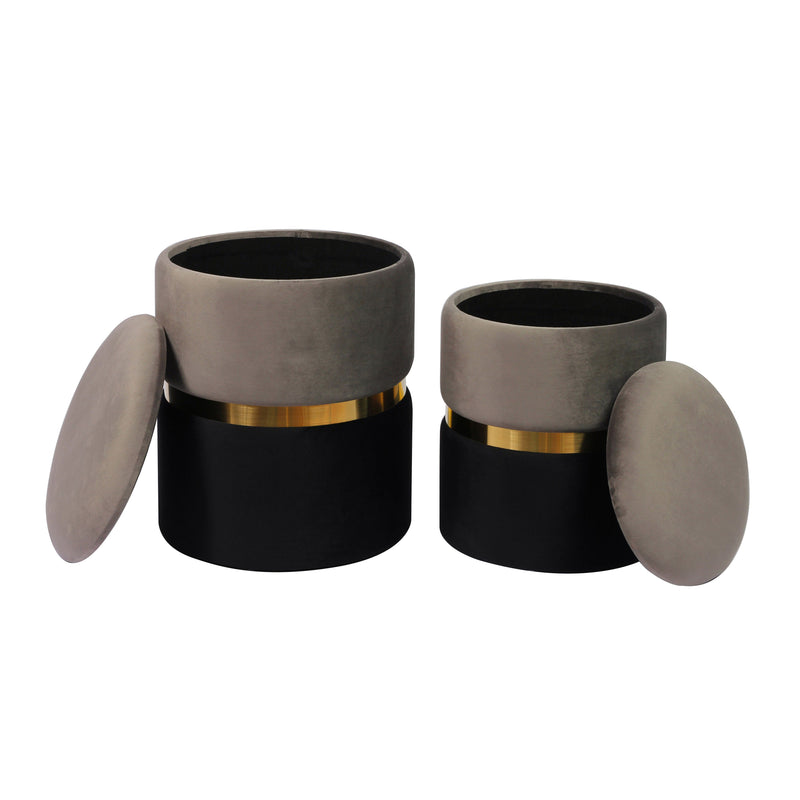 Gigi Grey and Black Performance Velvet Storage Ottomans - Set of 2-zoom-