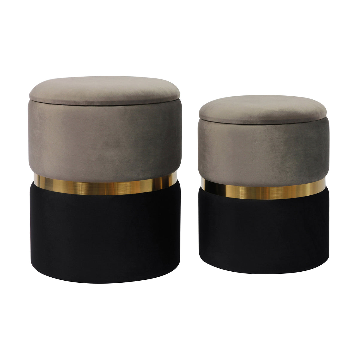 Gigi Grey and Black Performance Velvet Storage Ottomans - Set of 2