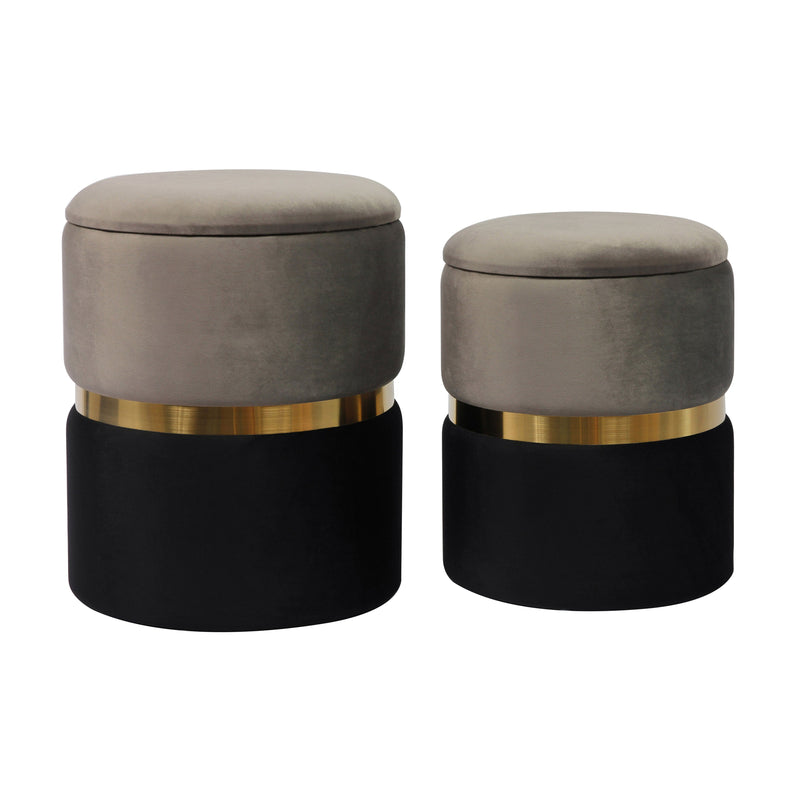 Gigi Grey and Black Performance Velvet Storage Ottomans - Set of 2-zoom-