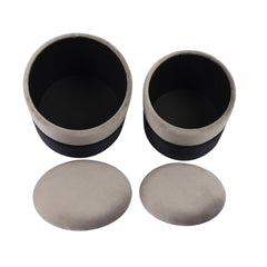 Gigi Grey and Black Performance Velvet Storage Ottomans - Set of 2
