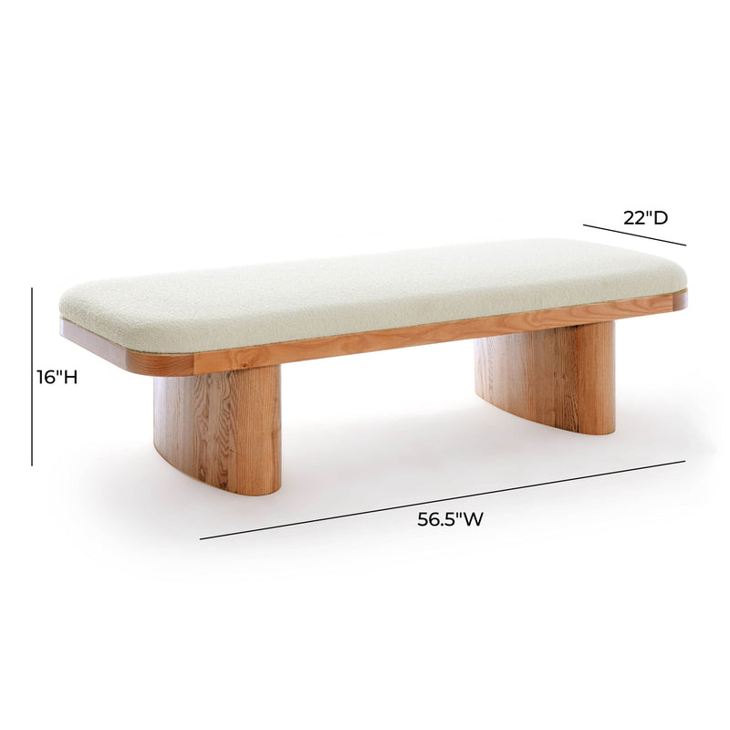 Ollie 56.5" White Performance Boucle Large Bench-zoom-