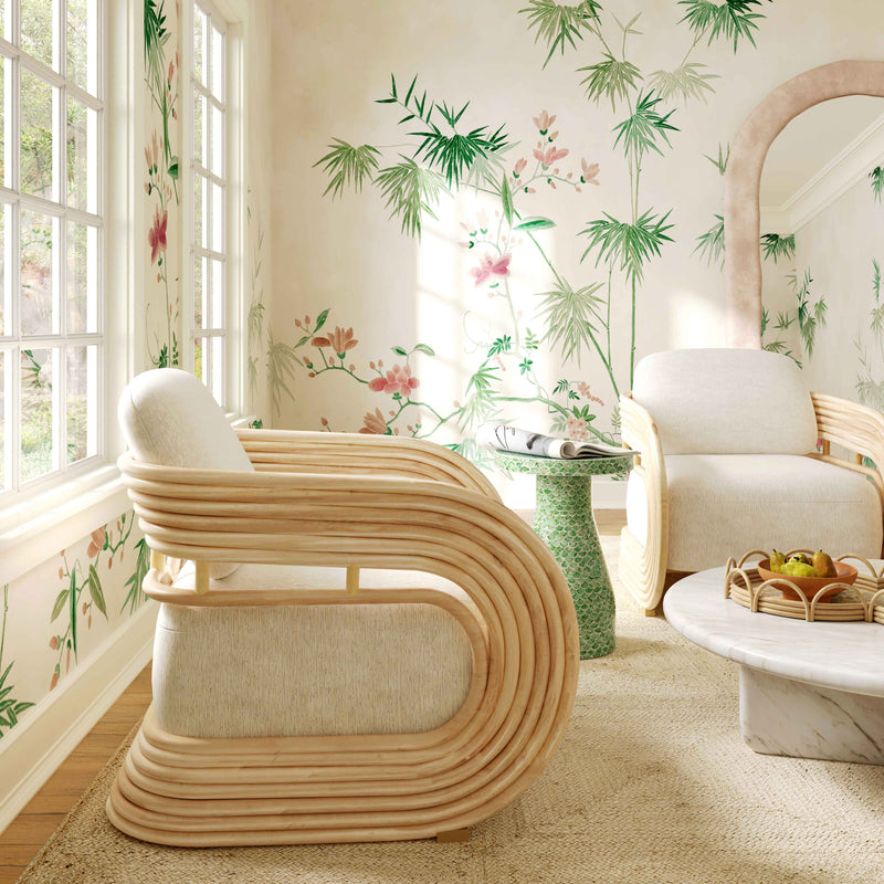 Lauretta Cream Performance Fabric and Natural Rattan Accent Chair-zoom-