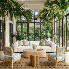Dorine Striped Performance Linen & Rattan Accent Chair
