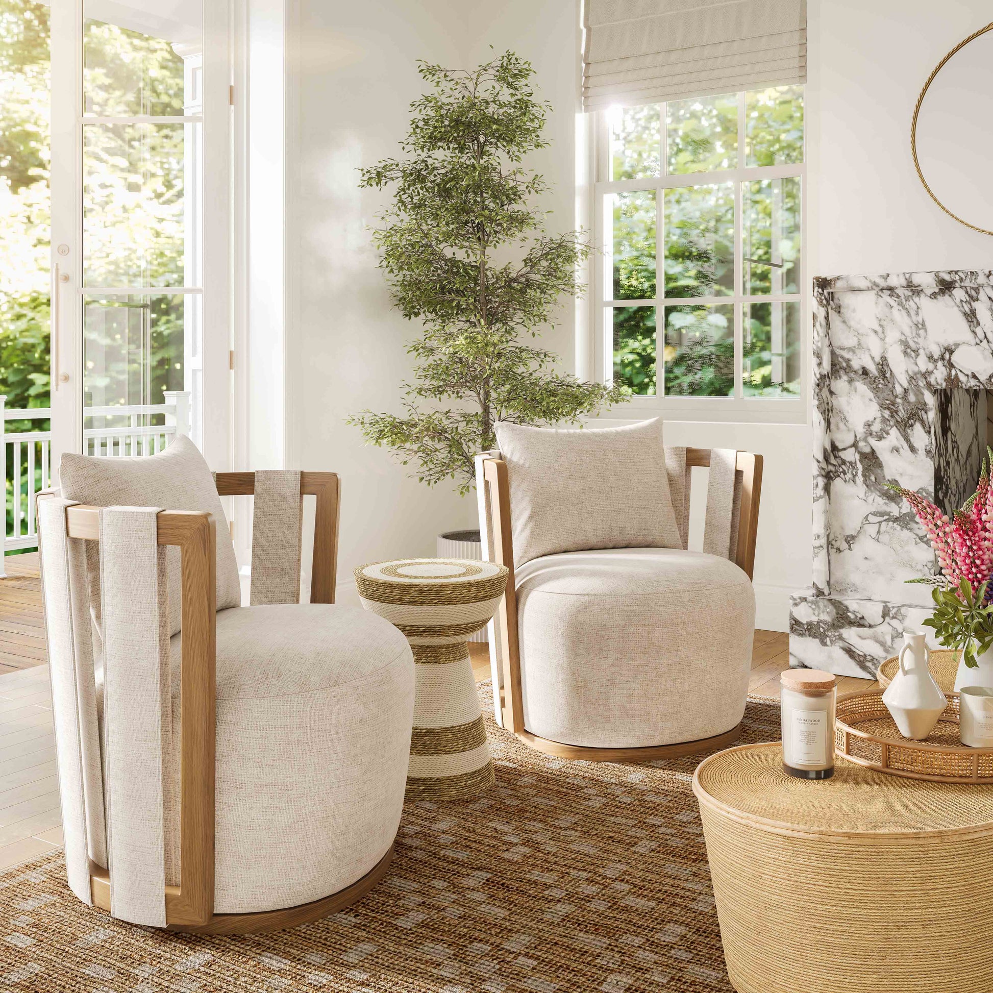 Paolo Textured Contract-Grade Weave Fabric Swivel Accent Chair