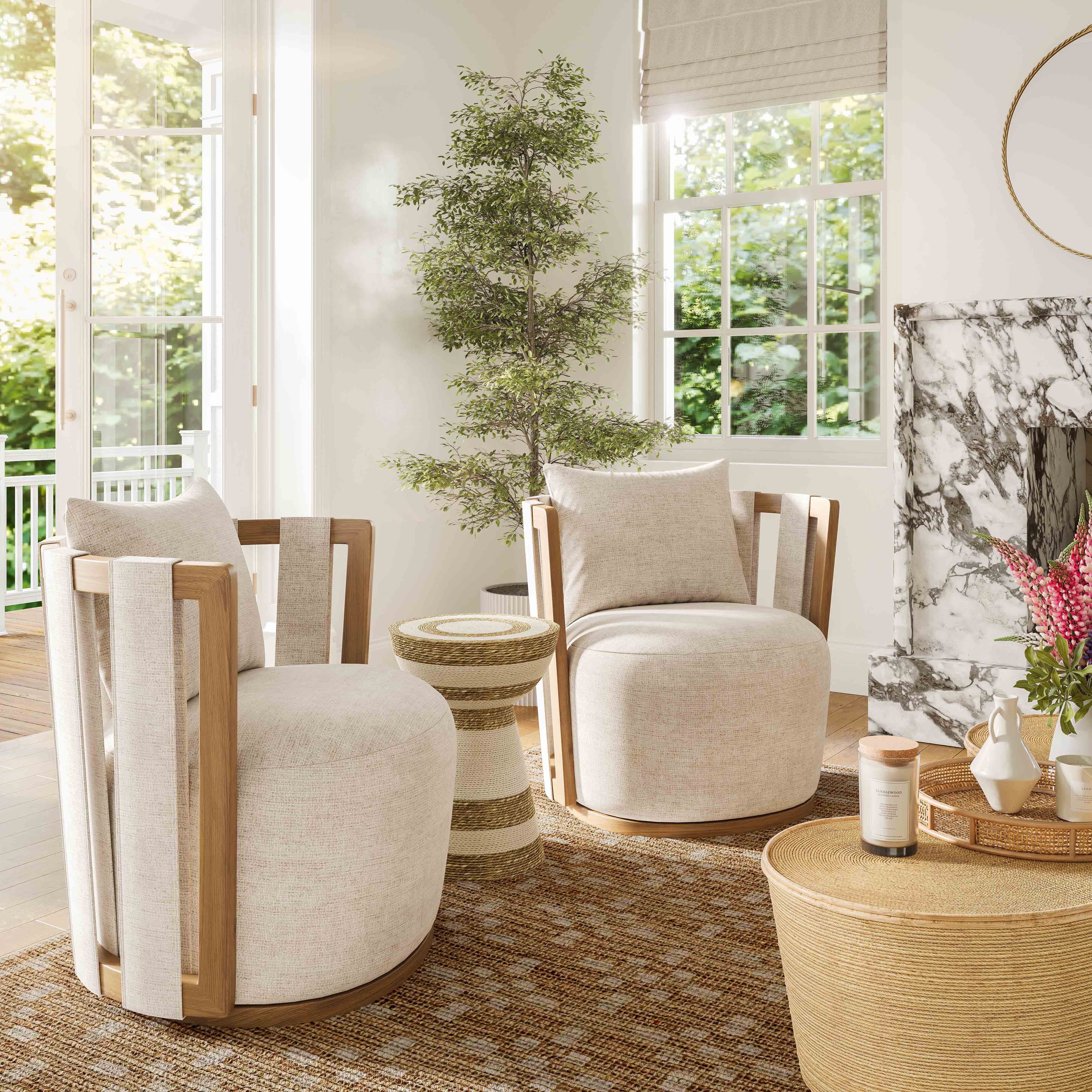 Paolo Textured Contract-Grade Weave Fabric Swivel Accent Chair