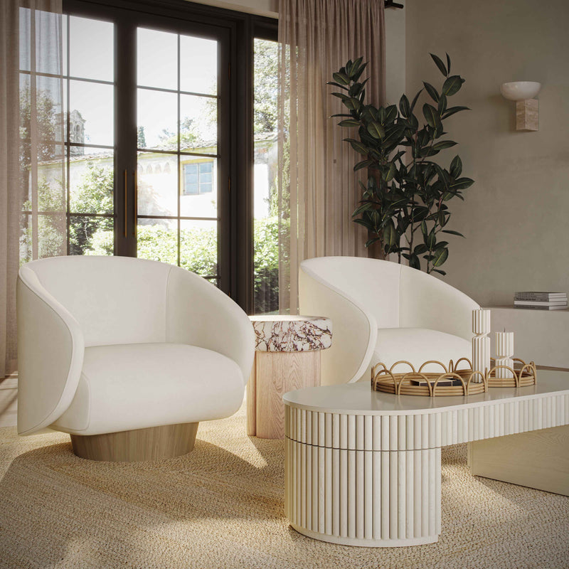 Presley Cream Performance Velvet Swivel Accent Chair-zoom-