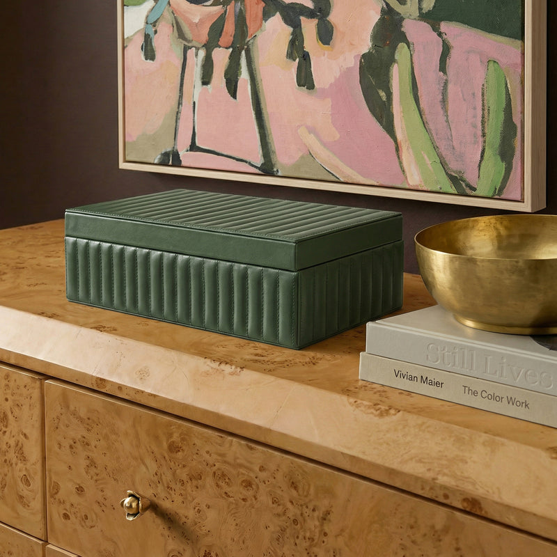 Eton Ribbed Green Vegan Leather Contract-Grade Storage Box-zoom-