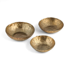 Shah Antique Brass Hammered Iron Catchall Round Bowls - Set of 3