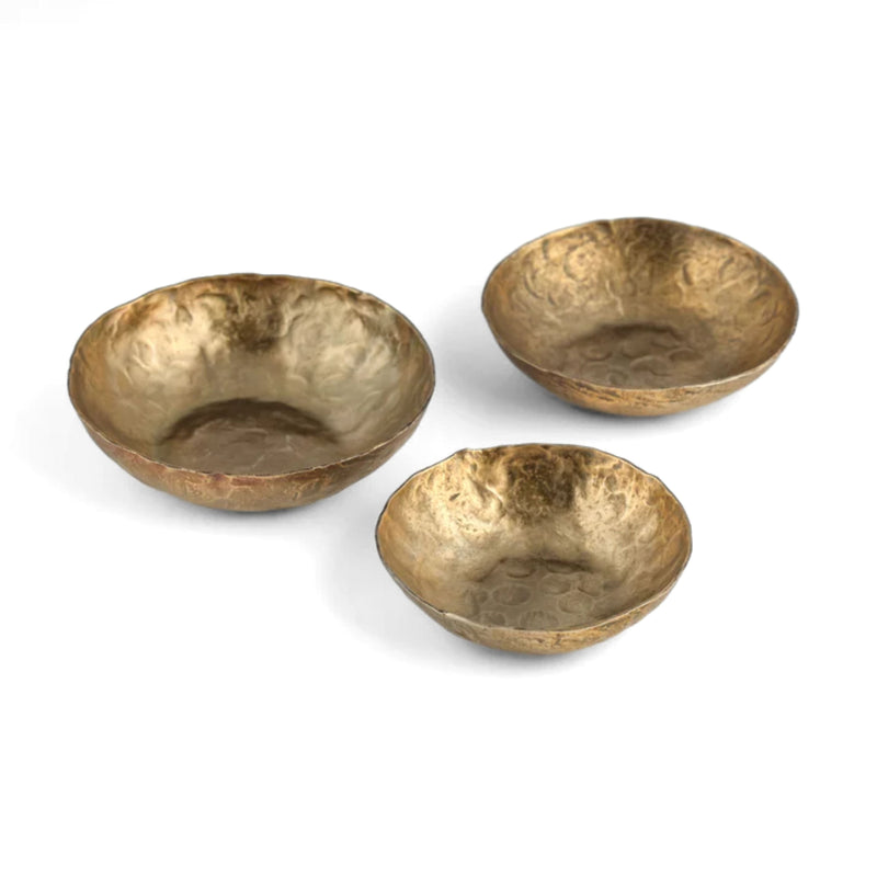 Shah Antique Brass Hammered Iron Catchall Round Bowls - Set of 3-zoom-