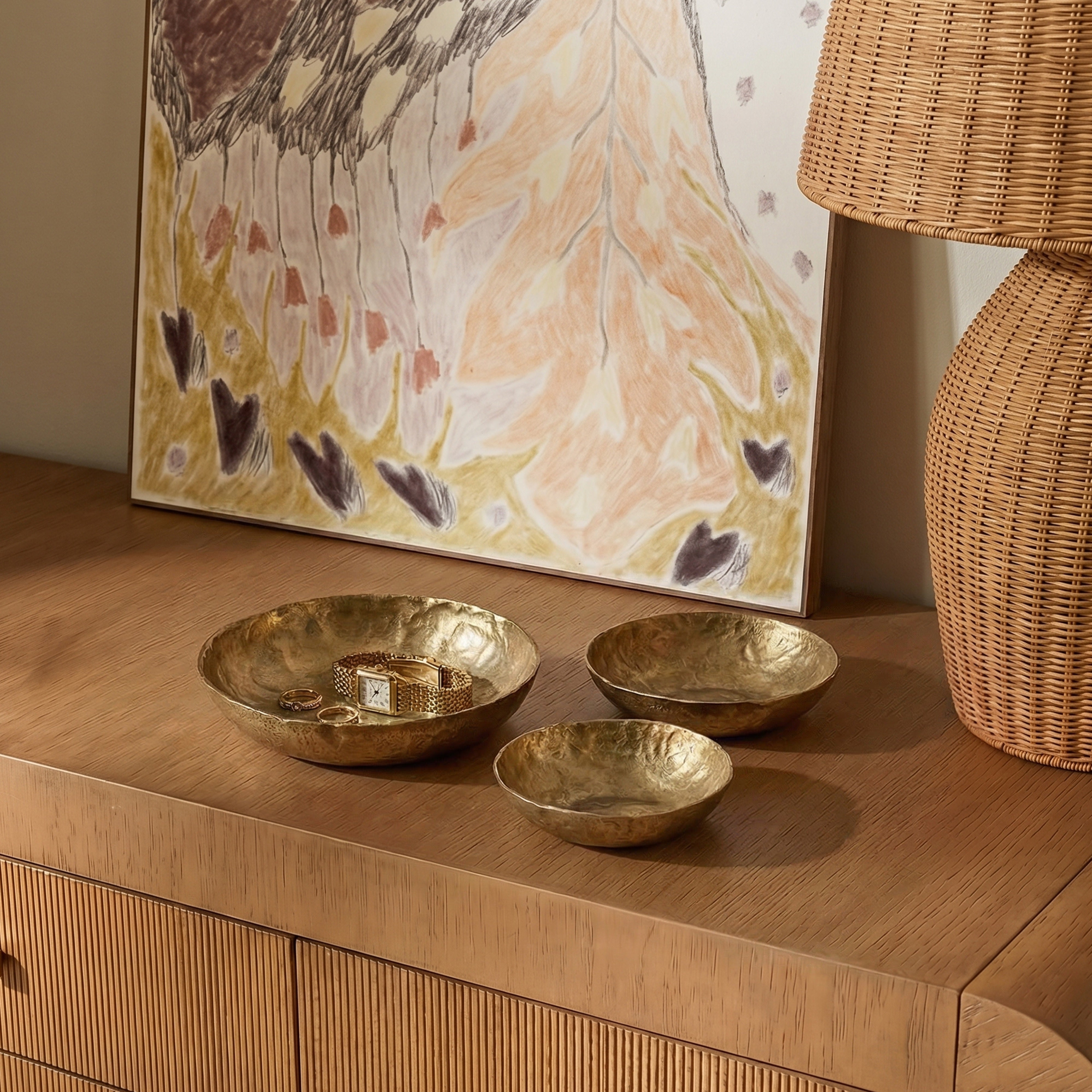 Shah Antique Brass Hammered Iron Catchall Round Bowls - Set of 3
