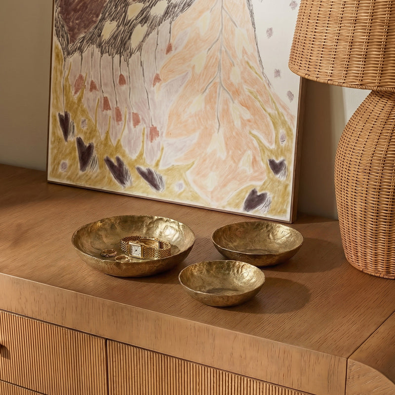 Shah Antique Brass Hammered Iron Catchall Round Bowls - Set of 3-zoom-