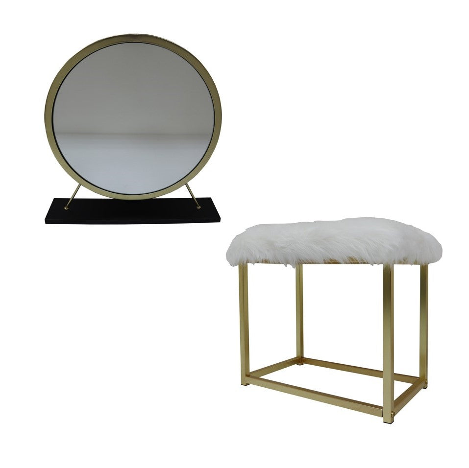 ACME Adao Vanity Mirror and Stool – angle view – Lusso Furniture Miami