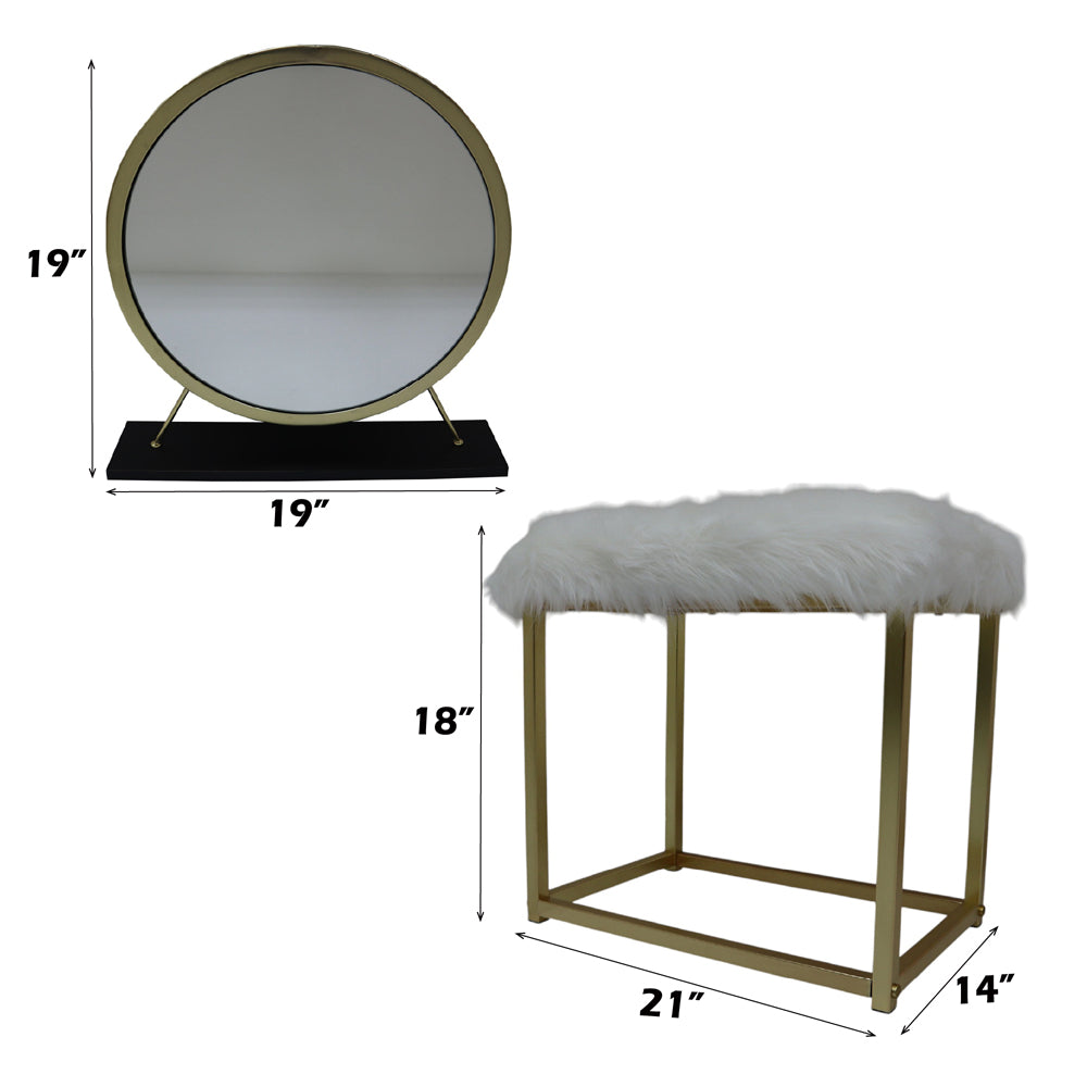 ACME Adao Vanity Mirror and Stool – front view – Lusso Furniture Miami
