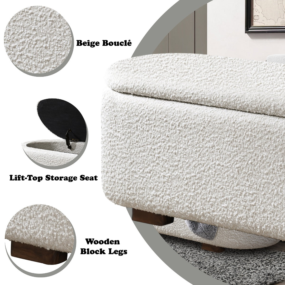 ACME Sandro Storage Bench – top view – Lusso Furniture Miami