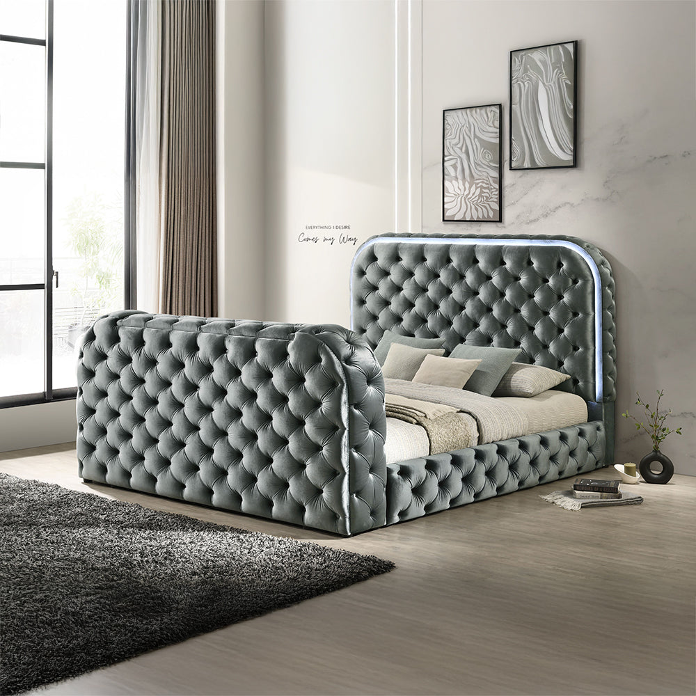 ACME Kana LED Fireplace TV Bed – front view – Lusso Furniture Miami