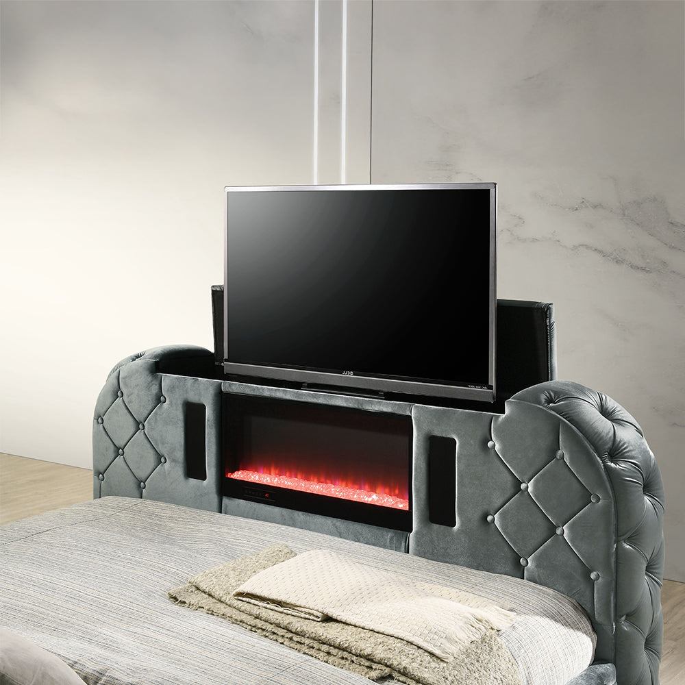 ACME Kana LED Fireplace TV Bed – angle view – Lusso Furniture Miami