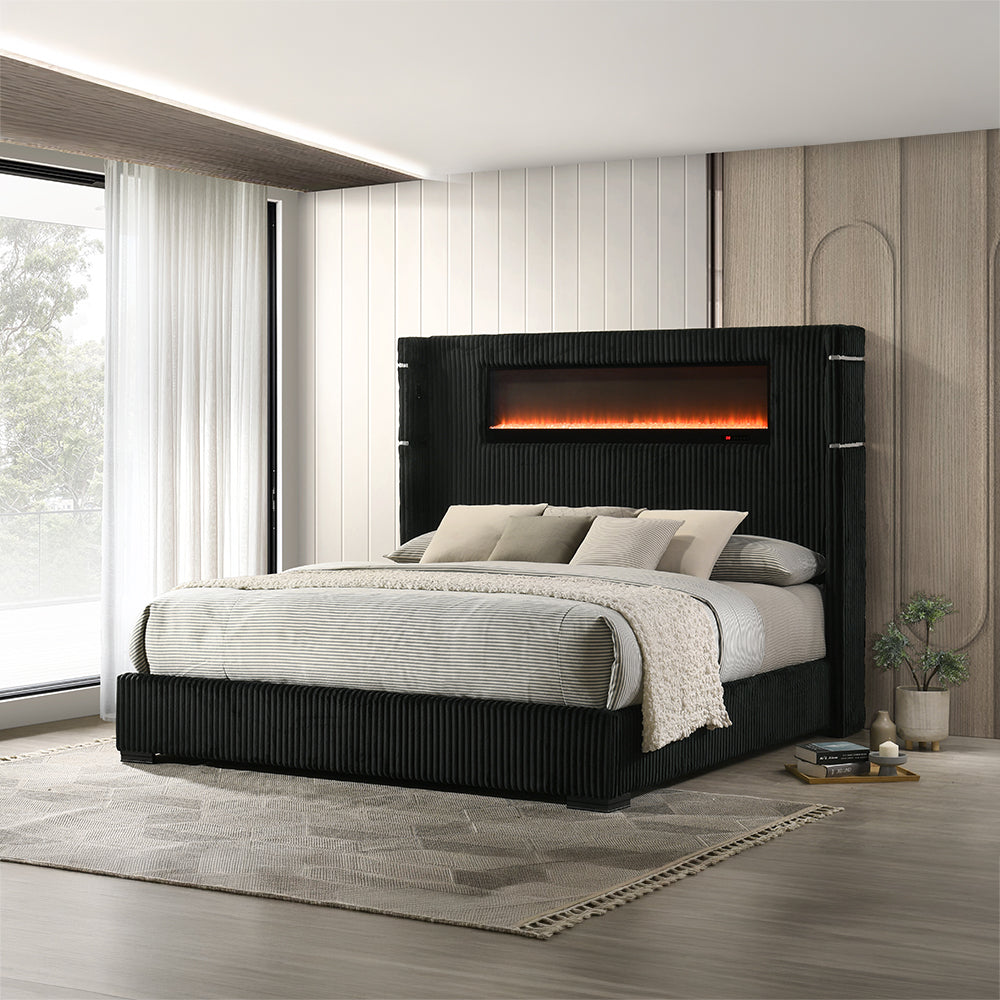 ACME Garner Fireplace LED Bed – front view – Lusso Furniture Miami