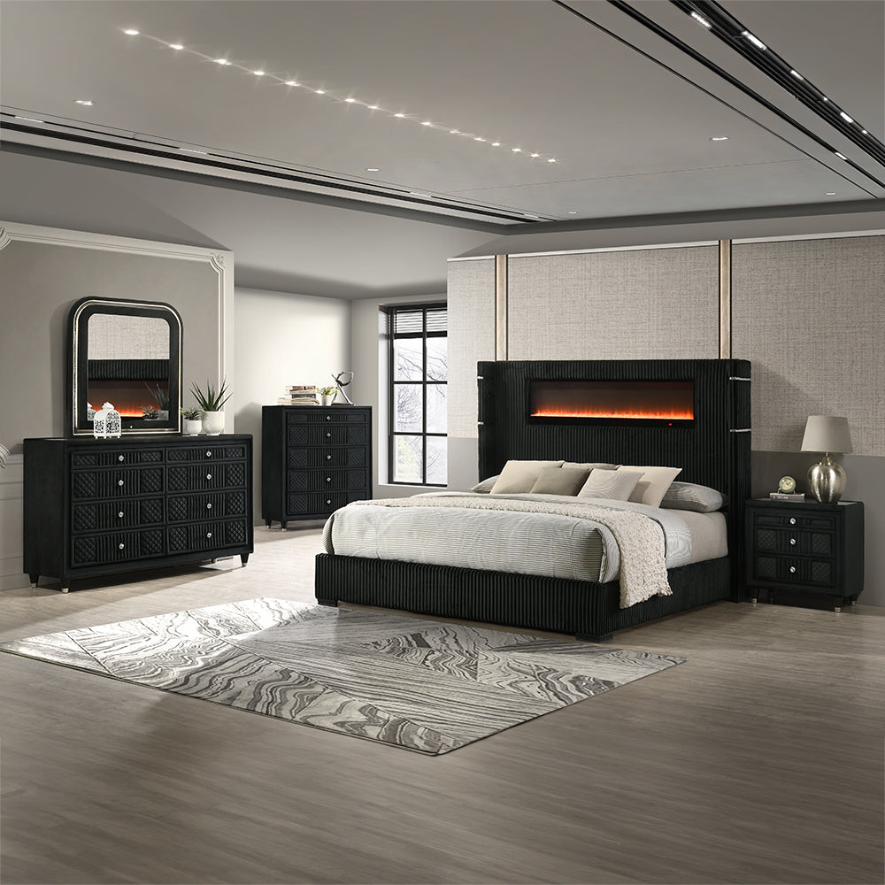 ACME Garner Fireplace LED Bed – angle view – Lusso Furniture Miami
