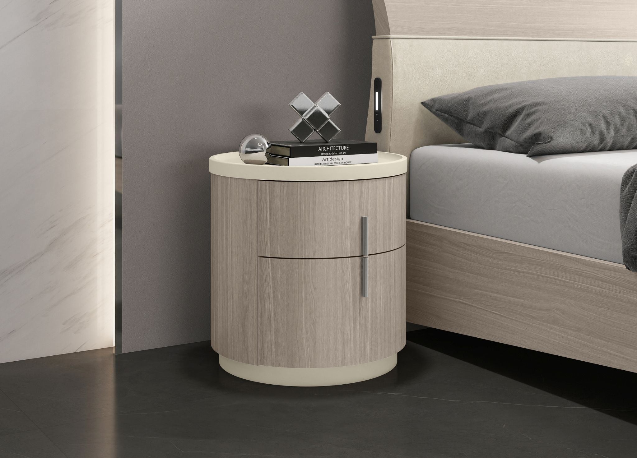 Celine Nightstand – White Oak Veneer & Beige Lacquer-zoom-1