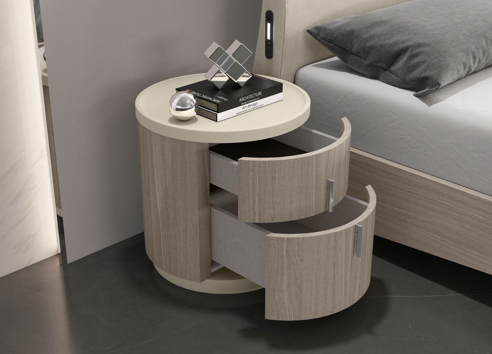 Celine Nightstand – White Oak Veneer & Beige Lacquer-zoom-2